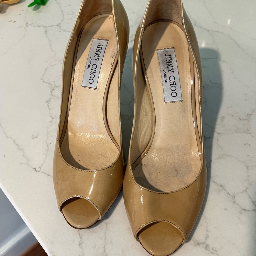 Jimmy choo peep toe patent leather heel